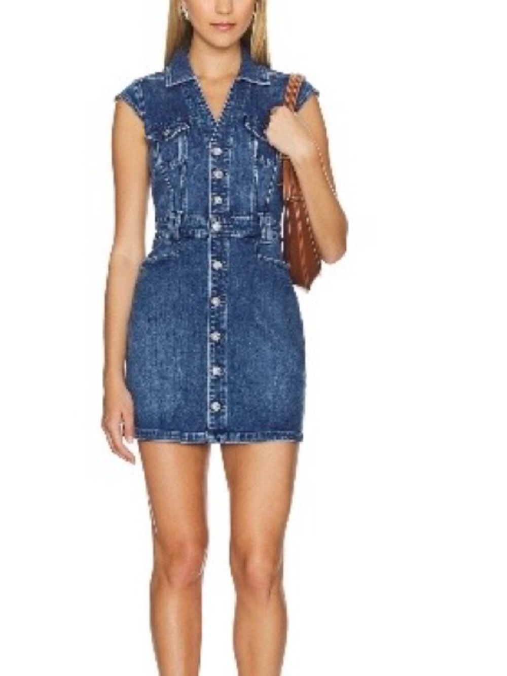 PAIGE Blue Sleeveless Button-Front Denim Mini Dress